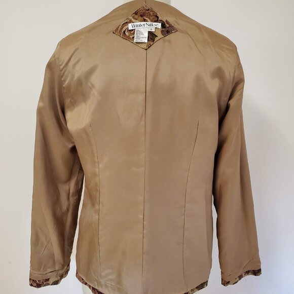 WinterSilks Autumn Rose Floral Tapestry Weave Jacquard Blazer Beige Maroon Green - Picture 7 of 9